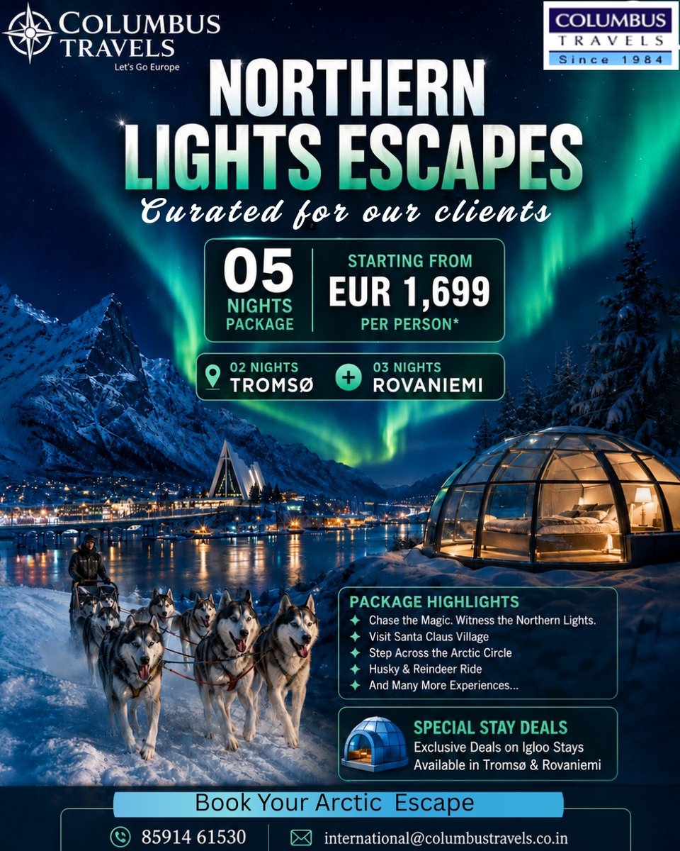 lauritaulloa's tweet photo. Every destination has a story, and every journey begins with trust. With 40+ years of expertise, Columbus Travels creates unforgettable experiences. Chase the Aurora Borealis beneath Arctic skies, where every night promises nature’s greatest light https://t.co/MZuZ1cMT6q