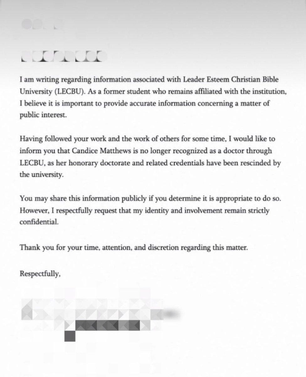 CJGRISHAM's tweet photo. Candice Matthews' fake doctorate was apparently rescinded. She's not even a fake doctor anymore. 
@SarahisCensored https://t.co/sWiveOYtWY