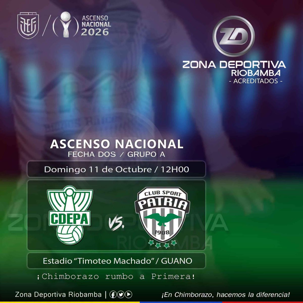 roldan_jimmy's tweet photo. #AscensoNACIONAL
¡𝘼𝙇𝙄𝘼𝙉𝙕𝘼 𝙋𝙊𝙍 𝙀𝙇 𝙏𝙍𝙄𝙐𝙉𝙁𝙊!
#RumboAPrimera
Cotejo:
@AlianzadeGuano vs @cspatria
Estadio "Timoteo Machado" #Guano
Domingo 11 de Octubre / 12h00
#FechaDOS / #Cuadrangular / #GrupoA / #SegundaEC
Informa: #JimmyRoldàn
Somos: Zona Deportiva Riobamba https://t.co/D8grPtkVqG
