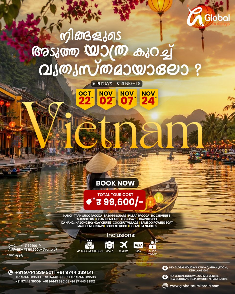 ricardoreposter's tweet photo. Vietnam: One Journey, Countless Experiences

Discover breathtaking landscapes, rich culture, vibrant cities, and unforgettable moments. Nex Global Holidays offers seamless Vietnam tours from Kerala for families, couples, and groups. Plan your https://t.co/MJkXSTASRH