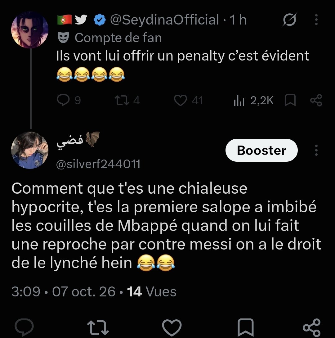 silverf244011's tweet photo. Parce que oui c’est horrible de se dire qu’en ce moment même, t’as d’énormes enfant de putes qui hate watch le match d’un mec qui a tout prouvé dans le football, mais qu’au final quand tu dis de pures vérités sur ces salope de personne, il se vexe et te bloque. Merci l’hypocrisie https://t.co/O5AAE6neVC