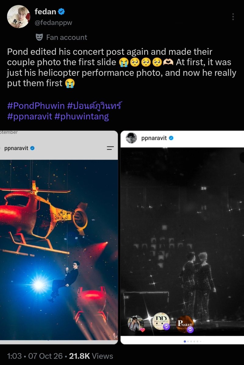 av1tangsa's tweet photo. pond has been doing all these lil things to his ig feed over the span of A MONTH like first swapping the pics to put the pic of him and phuwin first, then rearranging his feed to put phuwin’s birthday post between “can i Jeep(sounds the same as จีบ=flirt) with you ♾️” and 🤟🍑(which got rakpeach1) and then swapping another post againn omfg the level of pond’s downbadism and how in love this man is we're witnessing hereeeee😩❤️‍🩹