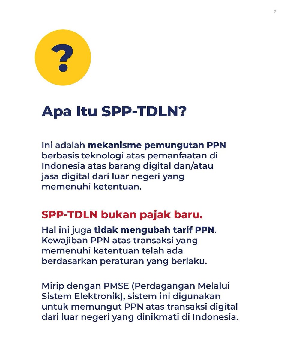pajakbnaaceh's tweet photo. SPP-TDLN adalah mekanisme pemungutan PPN atas transaksi digital luar negeri. Bukan pajak baru dan tidak berlaku untuk transfer dana pribadi/remittance pekerja migran. Ketentuannya diatur dalam PMK 49 Tahun 2026. https://t.co/nXokX4EF9j