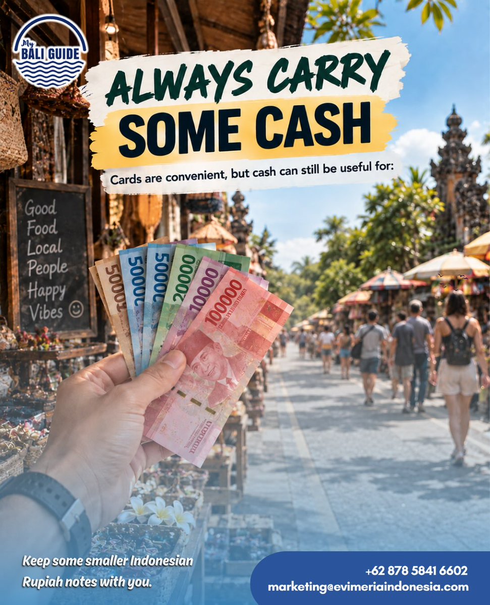 TJNatzke's tweet photo. First time in Bali? Save these 6 travel hacks: carry cash, get a SIM or eSIM, plan transport wisely, prepare for tropical weather, respect temple etiquette, and dress for each destination. Don’t just visit Bali. Understand it. https://t.co/2bT8JEeaGN