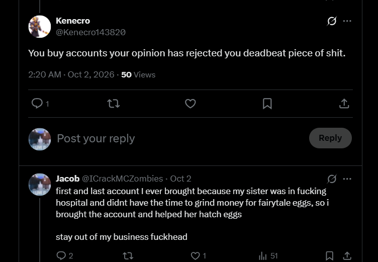 ICrackMCZombies's tweet photo. @Kenecro143820 @AMGlormies oh wait your the same deadbeat moron who said this a few days ago but never replied

if ur gonna go thru my profile and say some bullshit then atleast have the courage to reply you fucking loser lmfao https://t.co/d1sqhWe9iN