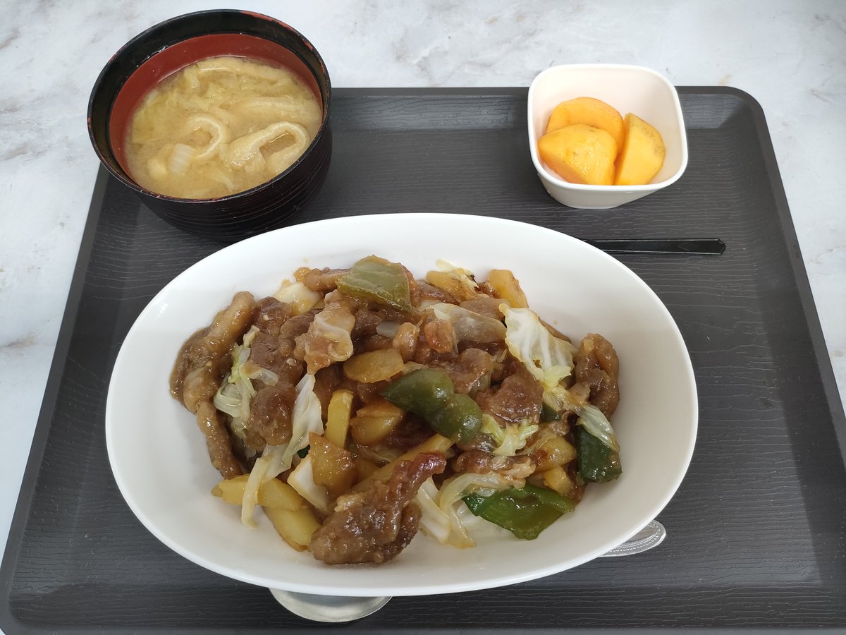 sagyousho1011's tweet photo. 本日は豚肉と野菜のスタミナ丼、お味噌汁、柿です❗️
いただきまーす🥢✨️ https://t.co/V2MJRKbERC