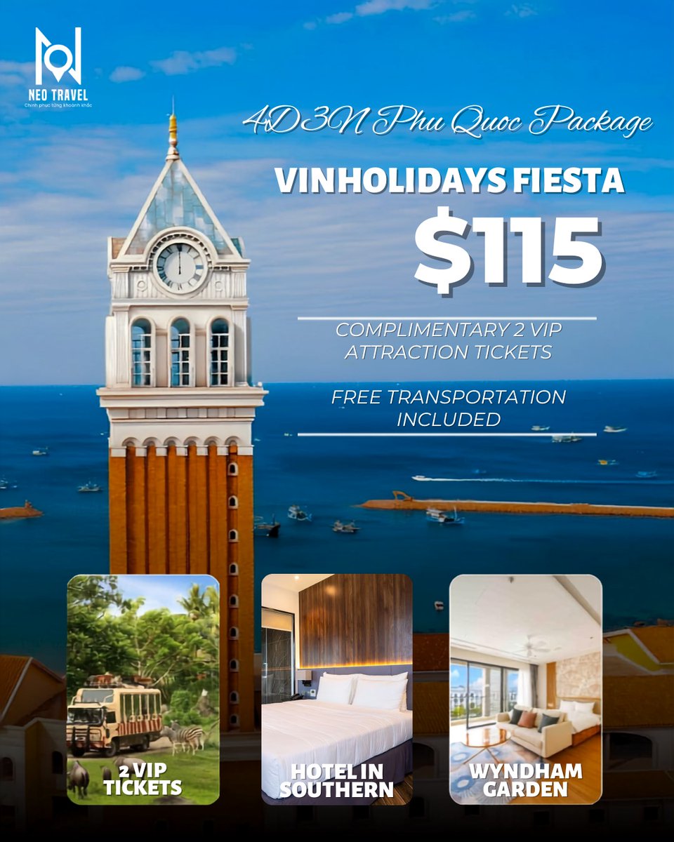 fanyhurtado1's tweet photo. Escape to Phu Quoc for 4D3N of thrills and relaxation: VinWonders, Safari, Grand World, Venice Color Show, resort stays, breakfast, shuttle service, pool, gym and more. Book your island getaway with Neo Travel today. https://t.co/L3fXEPDxVI