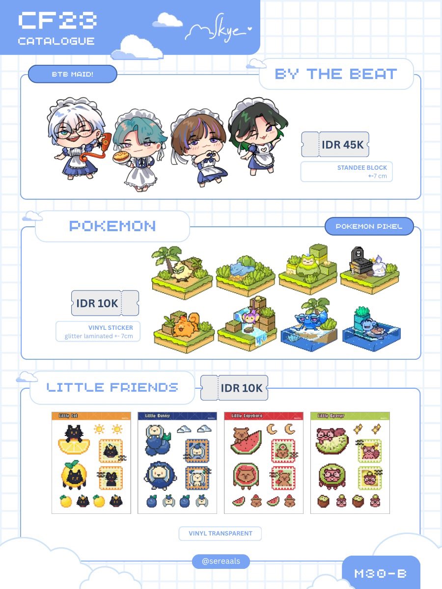 sereaals's tweet photo. [♡ and 🔁 appreciated!]

ya-ho ⋆✶.ᐟ
here’s my final catalogue for CF23

꒰ 1 / 2 ꒱

TABLE M30-b (sereaals)

fandom : BY THE BEAT, WITCH HAT ATELIER, POKEMON, PANDAVVA, ORIGINALS

☁︎ local form : https://t.co/xX6yscMPaD 

♡

#CF23 #CF23catalogue https://t.co/RcickehuP6