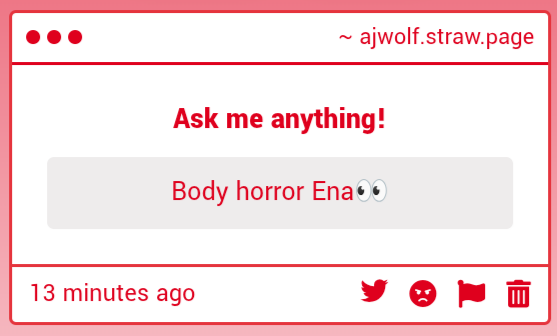 ajwolf6854's tweet photo. Body horror ena
alien(????)

CW BODY HORROR

#ena #enadreambbq #enajoelg #coralglasses #enacoral #coralena https://t.co/8UwTiwvLE5