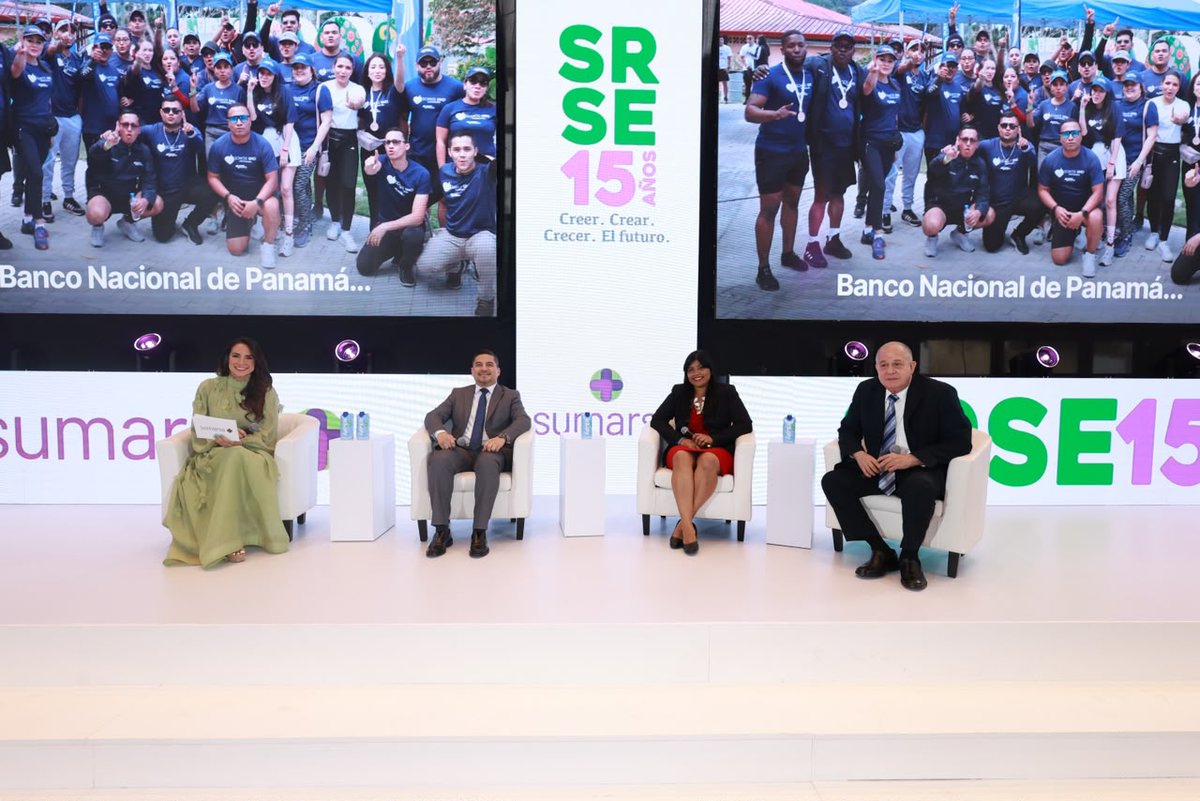 Sumarse's tweet photo. En el espacio “Somos Uno: Voluntariado con Propósito”, Carlos Carrasco y Milagros Agrazal (Banco Nacional de Panamá) junto a Jorge Burgos (Junior Achievement de Panamá) analizaron la integración del voluntariado en la cultura corporativa.

Espacio auspiciado por @banconalpa https://t.co/kqv0CfGGFr
