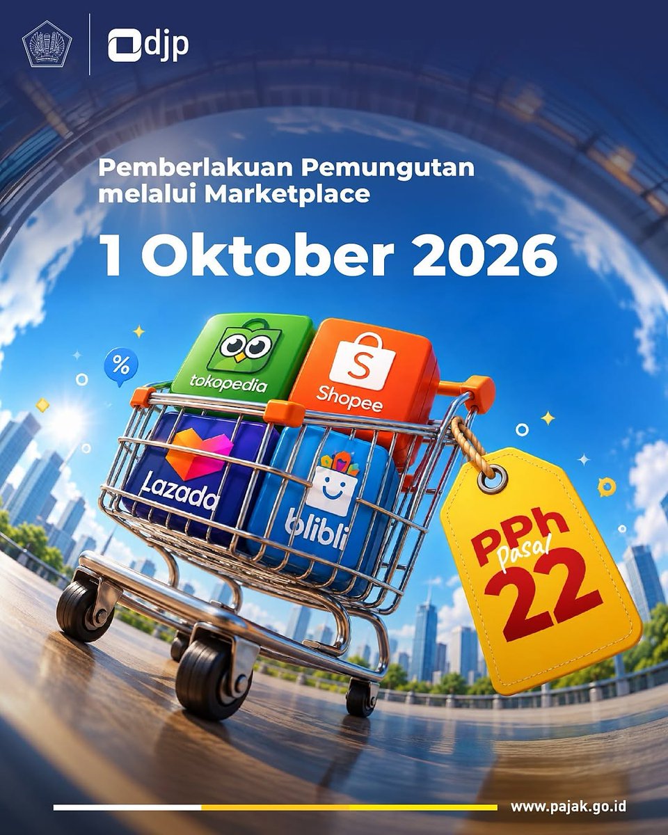 pajakbnaaceh's tweet photo. 🛒 Jualan di marketplace? Catat!

Mulai 1 Oktober 2026, PPh Pasal 22 melalui marketplace mulai berlaku.

Tenang, bukan pajak baru atau tambahan tarif. WP Orang Pribadi dengan omzet ≤ Rp500 juta/tahun tetap tidak dikenai PPh Pasal 22.

#KawanPajak, sudah tahu? 👀 https://t.co/D5Arolde3r