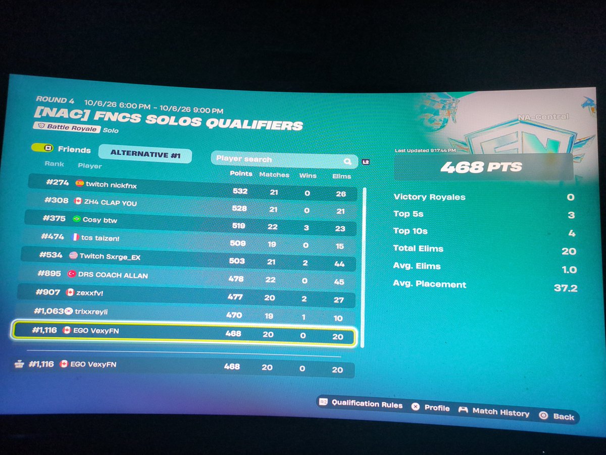 EGOVexyFN's tweet photo. I'm fucking Sick and i still easy
Qual round 2
@egoesports26 https://t.co/mRvytjCsZN