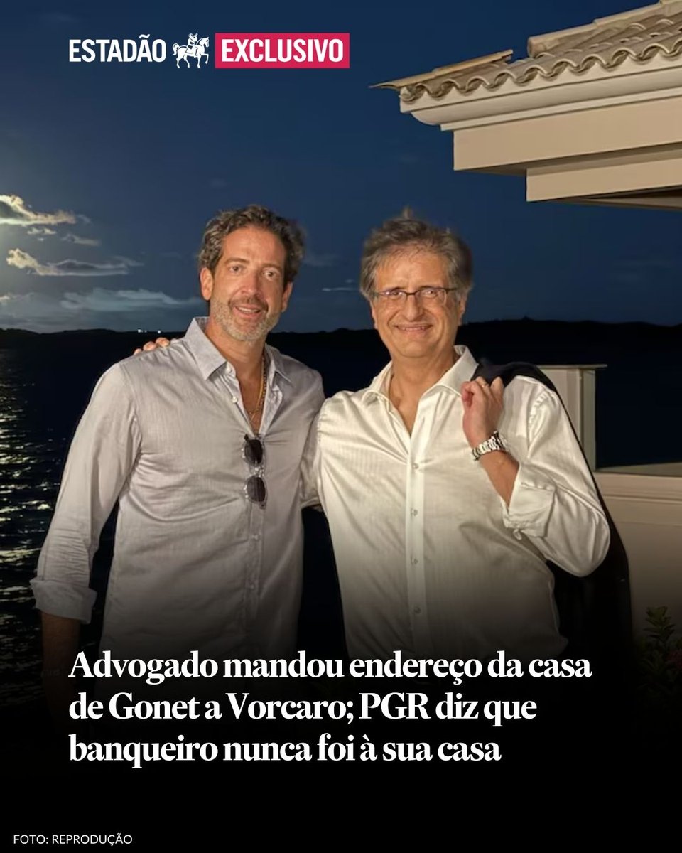 Estadao's tweet photo. Advogado mandou endereço da casa de Gonet a Vorcaro e tinha coleção de fotos de encontros com o PGR → https://t.co/QuWVwzrwLn

Ciro Soares relatou ao ex-banqueiro ter participado de um jantar na casa do procurador-geral da República; procurado, Gonet disse que Vorcaro nunca foi à sua casa e afirmou que o advogado esteve em evento social com a participação de outras pessoas