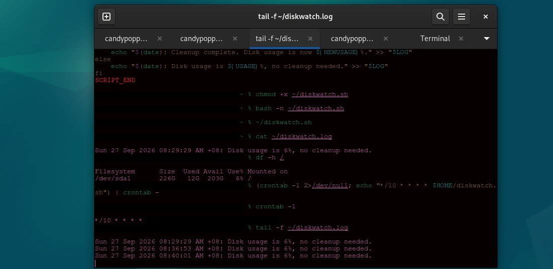candypopppssss's tweet photo. I automated my entire  linux terminal on my debian box with 2 scripts . Saved alot of time doing this 😊  a live system dashboard using - btop,ncdu,bmon in tmux .A disk cleanup watchdog for every 10 mins via cron. https://t.co/VpEUY38y5c