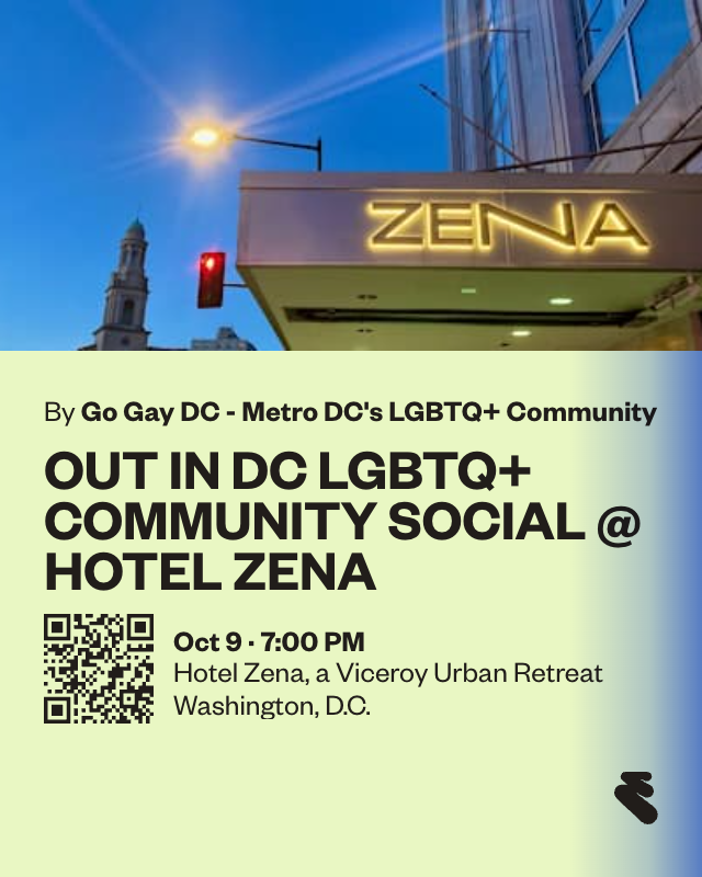 GoGayDC's tweet photo. You are cordially invited to the Social in the City at Hotel Zena on Friday @ 7 p.m. This fun social event is free to attend. Please feel free to invite your friends to join you there.
RSVP @ https://t.co/mGf5QwuziF
#gogaydc
#washblade
#metroweekly
#washingtonian
#CapitalPrideDC https://t.co/Saw4YeDgDH