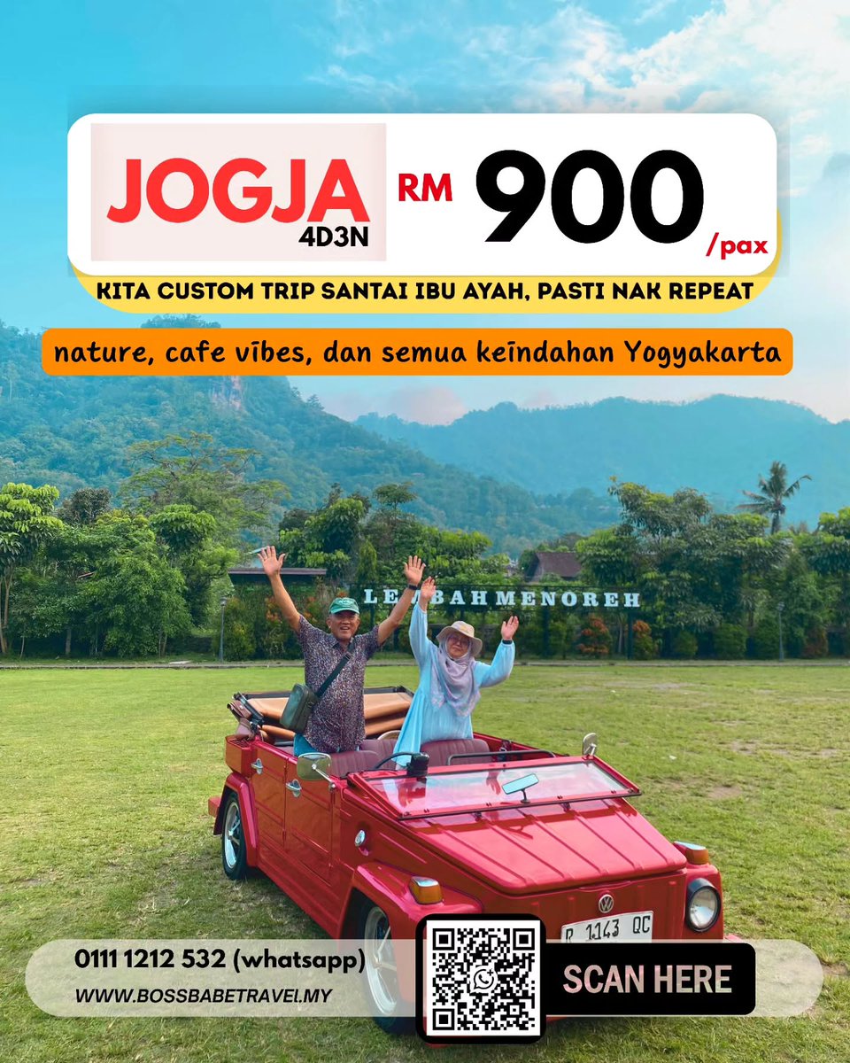 PradeepRane's tweet photo. JOGJA 4D3N serendah RM900/pax. Trip santai untuk ibu ayah, family bonding dan healing tanpa rushing. Itinerary fleksibel, private trip, spot OOTD, mesra parents &amp; kids, driver local friendly. Travel like a boss, cipta momen ibu ayah happy. https://t.co/TmZLduAgiv