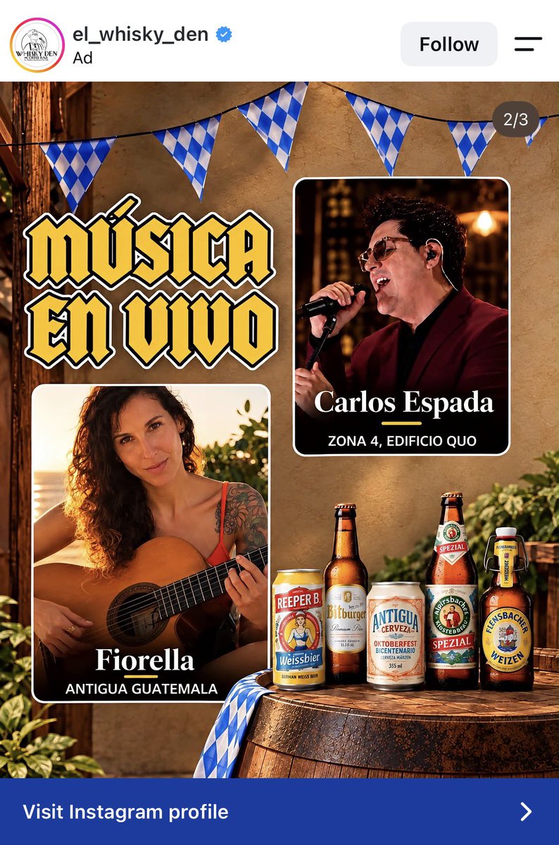 BeerMaximalism's tweet photo. Yo no puedo creer que un lugar como el Whisky Den no tenga para pagarle a un diseñador que les haga un flyer. Coman mierda con sus imágenes de IA todas culeras. Solo por eso ni dan ganas de ir a esa mierda. https://t.co/gc9S0PruHm