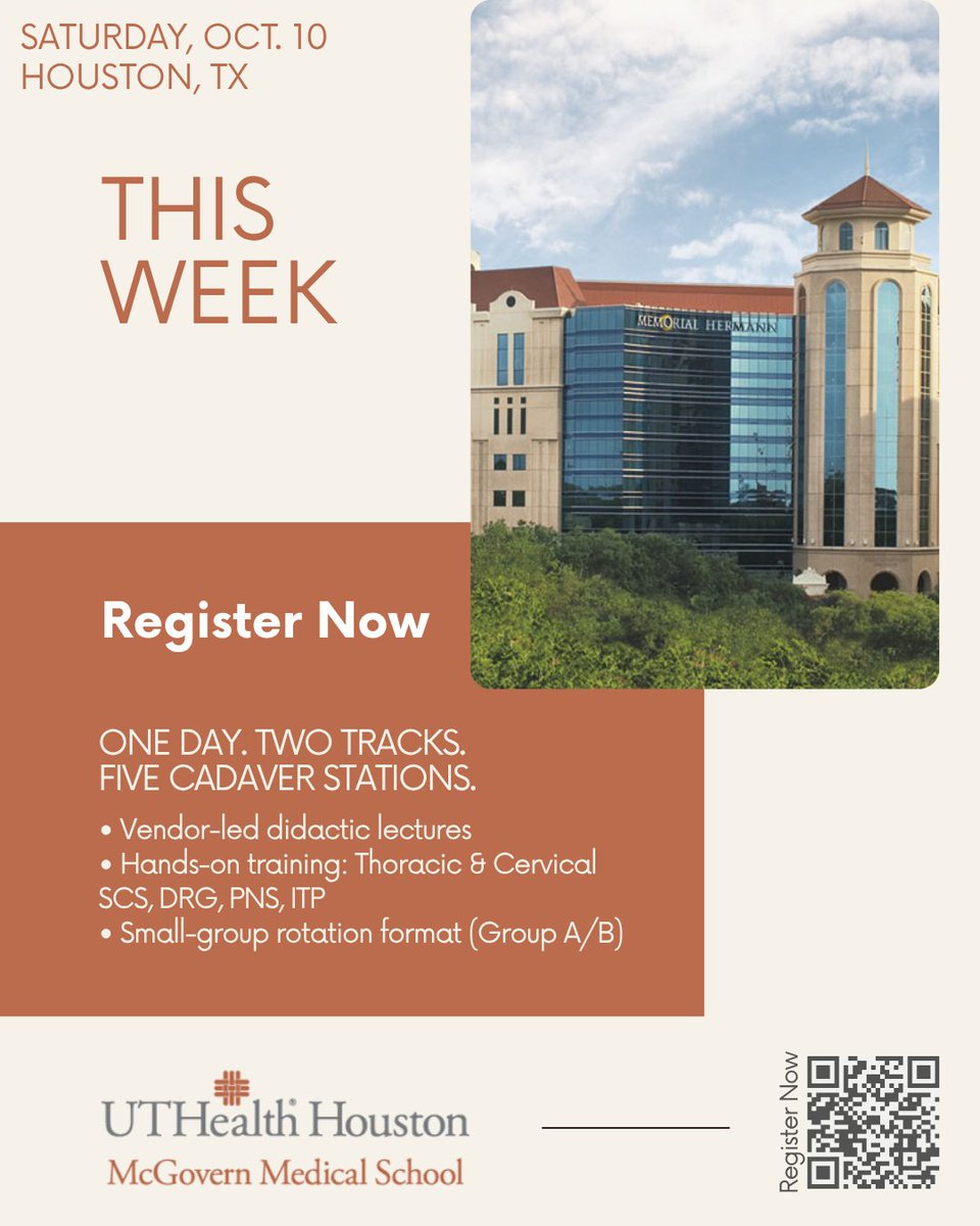 scorah_ssmb's tweet photo. 🚨 This Week in Houston! 🚨

Join this Saturday, Oct. 10 at UTHealth Houston McGovern Medical School for an immersive, hands-on training event! 

Use the QR code to register! 

@WAPMUScot #SCORAH @UTHPMR https://t.co/gWlkiDjh5Q