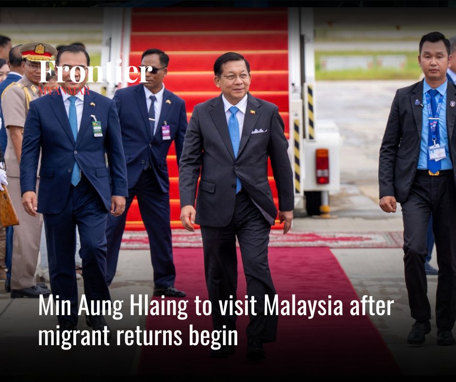 FrontierMM's tweet photo. AFP | Myanmar’s coup leader turned regime president Min Aung Hlaing will head to Malaysia on Wednesday for a two-day visit, officials said, following Kuala Lumpur’s plan to return thousands of Myanmar immigrants.

Read here: https://t.co/UbPRHprOgL https://t.co/aOy6Vkwk7y