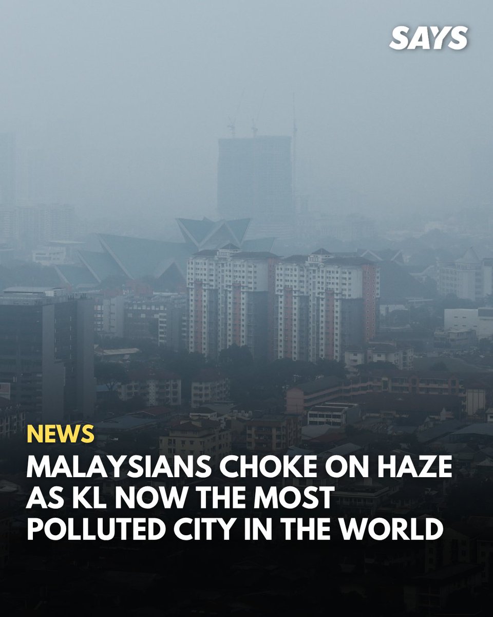 saysdotcom's tweet photo. Kuala Lumpur recorded an AQI of 211 as of this morning, 7 October, putting it ahead of Dhaka, Bangladesh, which was in second place with 182, and Jakarta, Indonesia, with 171.
https://t.co/ia6UqFBngj https://t.co/5NwExpgkTl