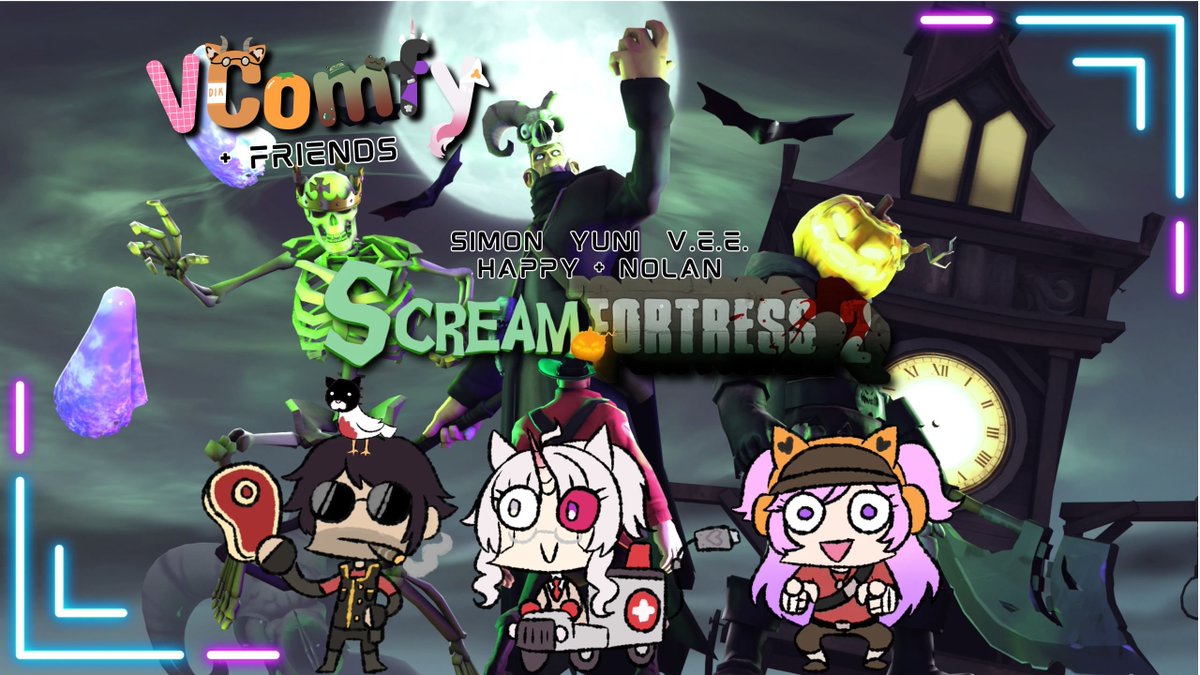 VEE_exe_twitch's tweet photo. Hello Lovebytes! VComfy is ONLINE right now with me, Detective Simon, and Yunikon! We're joined tonight by Editor Nolan and Happy to play some Scream Fortress 2! Come join us!

https://t.co/AZpsxB2r5R

#stream #twitch #vtuber #vcomfy #screamfortress2 https://t.co/G6cIfeKfbt