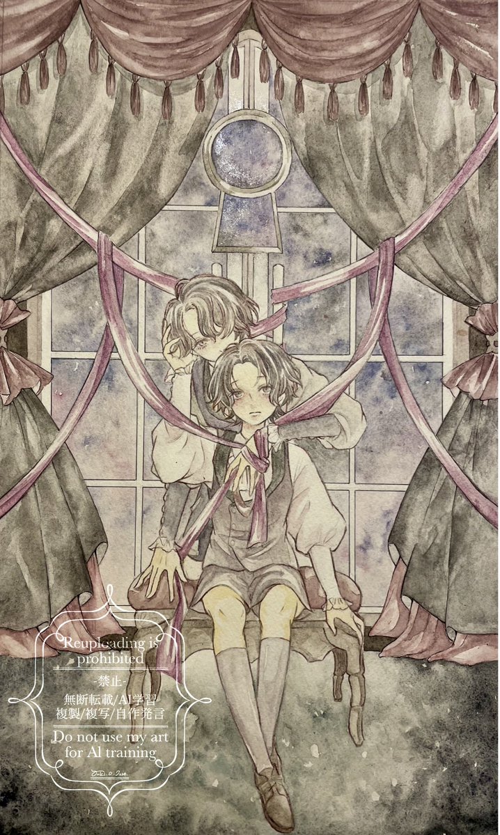 sp_yktp's tweet photo. 「閉ざされた世界で」
2026年9月製作

ワトソン紙/水彩絵具、顔彩、W&amp;Nドローイングインク

#きみがのこしたあいことば　出展作品 https://t.co/GrroCa7gAr