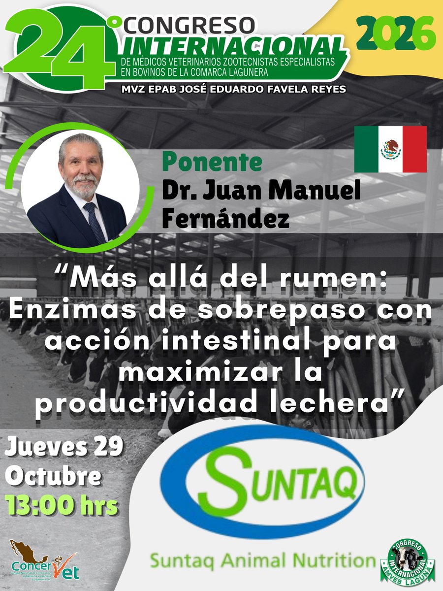 AmvebCL's tweet photo. 🐄🥛Una ponencia que nos llevará más allá del enfoque tradicional del rumen para abordar el papel de las enzimas de sobrepaso con acción intestinal y su aplicación orientada a maximizar la productividad en los sistemas lecheros

¡Te esperamos en AMVEB Laguna 2026! 🐄💚 https://t.co/5IslToao4T