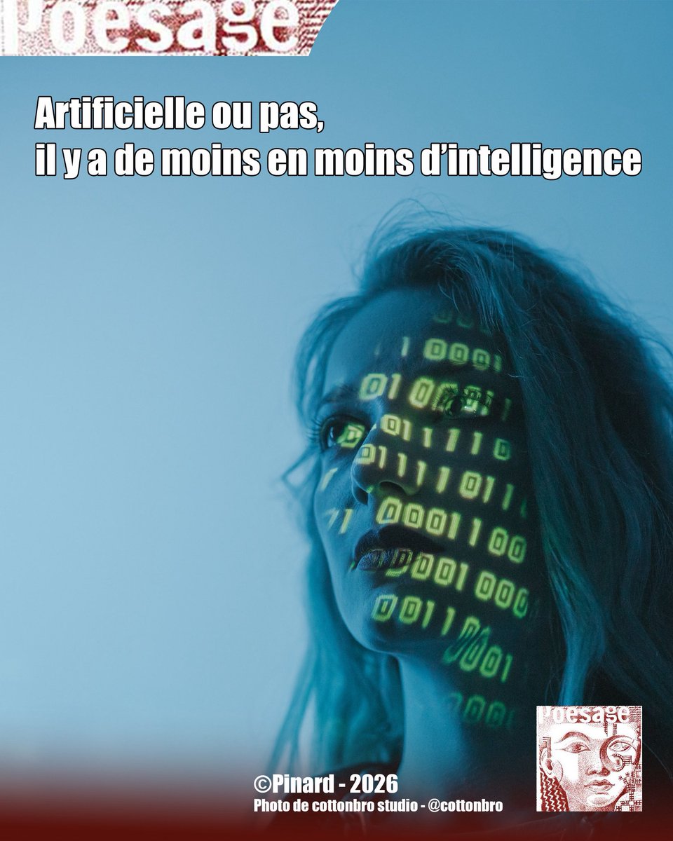 poesage_27's tweet photo. Artificielle ou pas, il y a de moins en moins d’intelligence  

©Pinard - 2026
Photo de cottonbro studio - @cottonbro

#IA #Intelligence #artificielle #manque #betise #stupide #stupidite #bonsens #sens #baisse
#poet #poeme #poem #poesie #poetry #ecriture #writing #poesiefrancaise https://t.co/yZNnv7dr4y