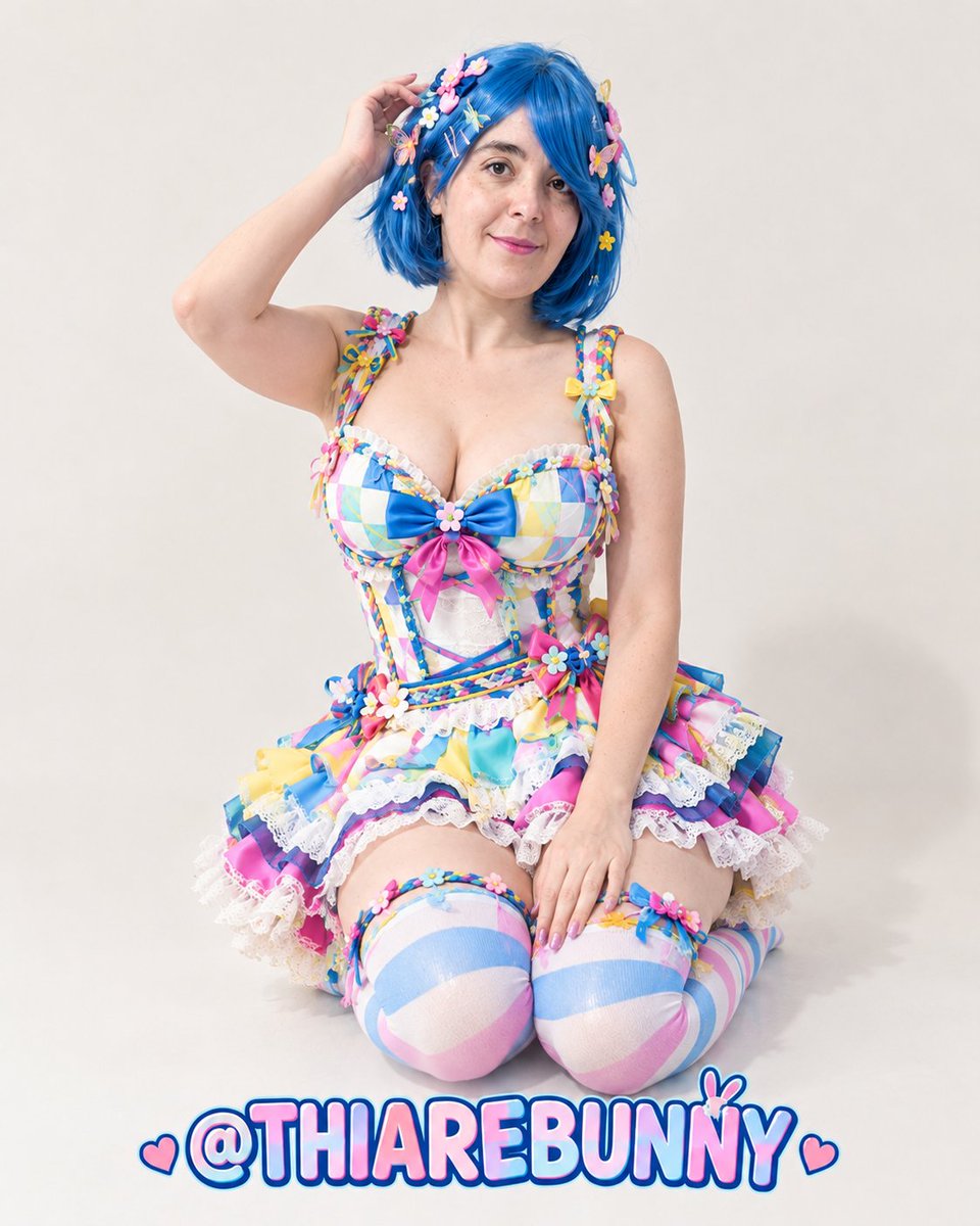 thiarebunny's tweet photo. 📷 Un outfit lleno de color, detalles y actitud kawaii 📷📷 Cada lazo, volante y accesorio le da un toque único a este look de idol. Y ese gesto… ¿te atreves a devolverme la señal? 
📷📷 Sígueme para ver más looks y nuevas sorpresas.
#Cosplay #Kawaii #IdolStyle #AnimeCosplay https://t.co/jmx80OcwFw