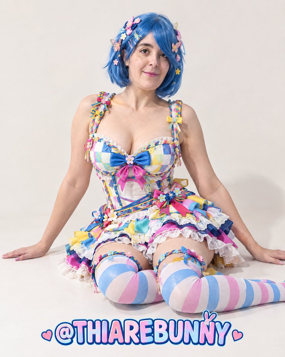 thiarebunny's tweet photo. 📷 Un outfit lleno de color, detalles y actitud kawaii 📷📷 Cada lazo, volante y accesorio le da un toque único a este look de idol. Y ese gesto… ¿te atreves a devolverme la señal? 
📷📷 Sígueme para ver más looks y nuevas sorpresas.
#Cosplay #Kawaii #IdolStyle #AnimeCosplay https://t.co/jmx80OcwFw