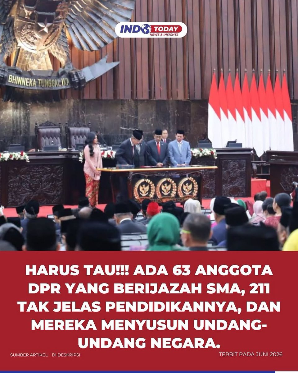 kenhans03's tweet photo. Anggota DPR banyak tamatan SMA.
Presiden pelanggar HAM.
Wapres tamatan SMP.
Menteri serta wamen Asbun 
Pejabat negara diisi nantan Koruptor.
Ulama ngurusin tambang.

Berharap Indonesia emas ? https://t.co/6wkphktO1l