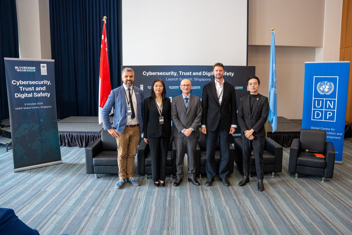 ChainforGood's tweet photo. Yesterday in Singapore, BGA and @UNDP signed a two-year partnership on cybersecurity for the UN system and the governments it serves.

Signed at the UNDP Global Centre, witnessed by @EdwardVrkic, UNDP’s Resident Representative to Malaysia, Singapore and Brunei Darussalam and BGA Founder, @helen_moledao. 

It was followed by a panel on securing digital trust, where Edward and Helen were joined by @RPasicko, Lead of @UNDP_AltFinLab , @MMajauskas, Global Head of Policy at @Bybit_Official and moderated by our Director of Global Affairs, @jg13nn.

Our thanks to our partners at UNDP, to the officials and partners who joined us, and to everyone who made the official launch summit possible.

The work of the Alliance continues. 🇸🇬