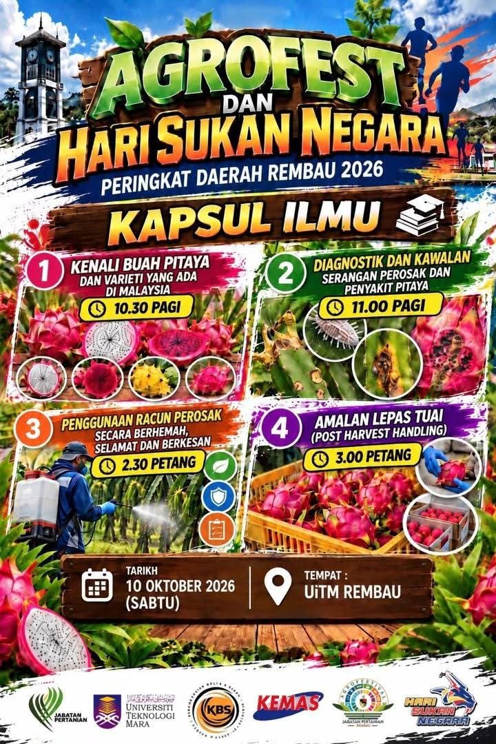 ppkrembau's tweet photo. 🌱🎉 Jom meriahkan REMBAU AGROFEST &amp; HARI SUKAN NEGARA 2026! 🎉🌱 

📆Pada 10–11 Oktober 2026 
📍Bertempat di UiTM Rembau https://t.co/WXrinSfvxs