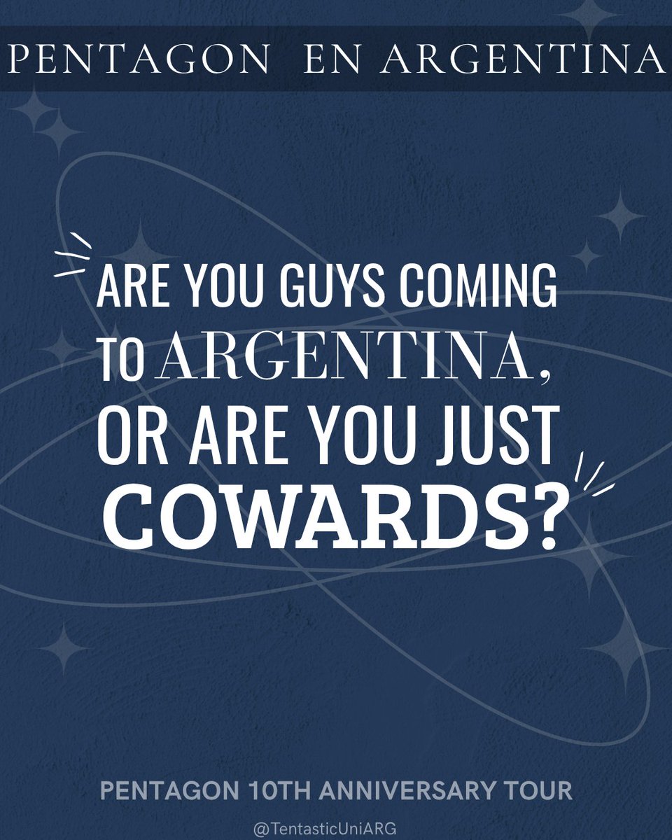 TentasticUniArg's tweet photo. ¡UNIVERSE! 
Argentina quiere su fecha y es momento de hacer ruido.
Con motivo del tour por el 10mo aniversario de PENTAGON, lanzamos formulario para medir cuántxs estamos dispuestxs a ir a un show en nuestro país🇦🇷
¡Unámonos para hacer posible este sueño! Ni Coward ni tímidxs!✨ https://t.co/wOpNfaF4t7