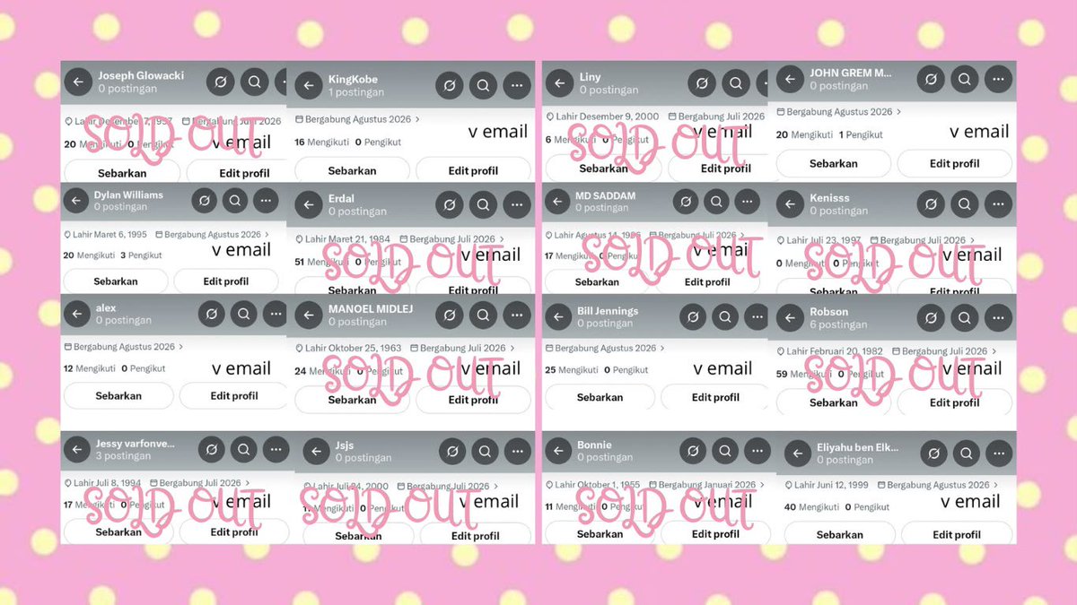 tinyblorms's tweet photo. @oatelatte ridiiiiw banyaksss

‘⅋── harga kosongan &amp; inact :

𔘓 v-email tahun 26 : 10k
𔘓 v-email tahun lama : 15k
𔘓 verif all tahun 26 : 14k

𐙚 contact ke sini yaa : ☎️ https://t.co/hJVdmTrRcz https://t.co/yjpGdoJUEp
