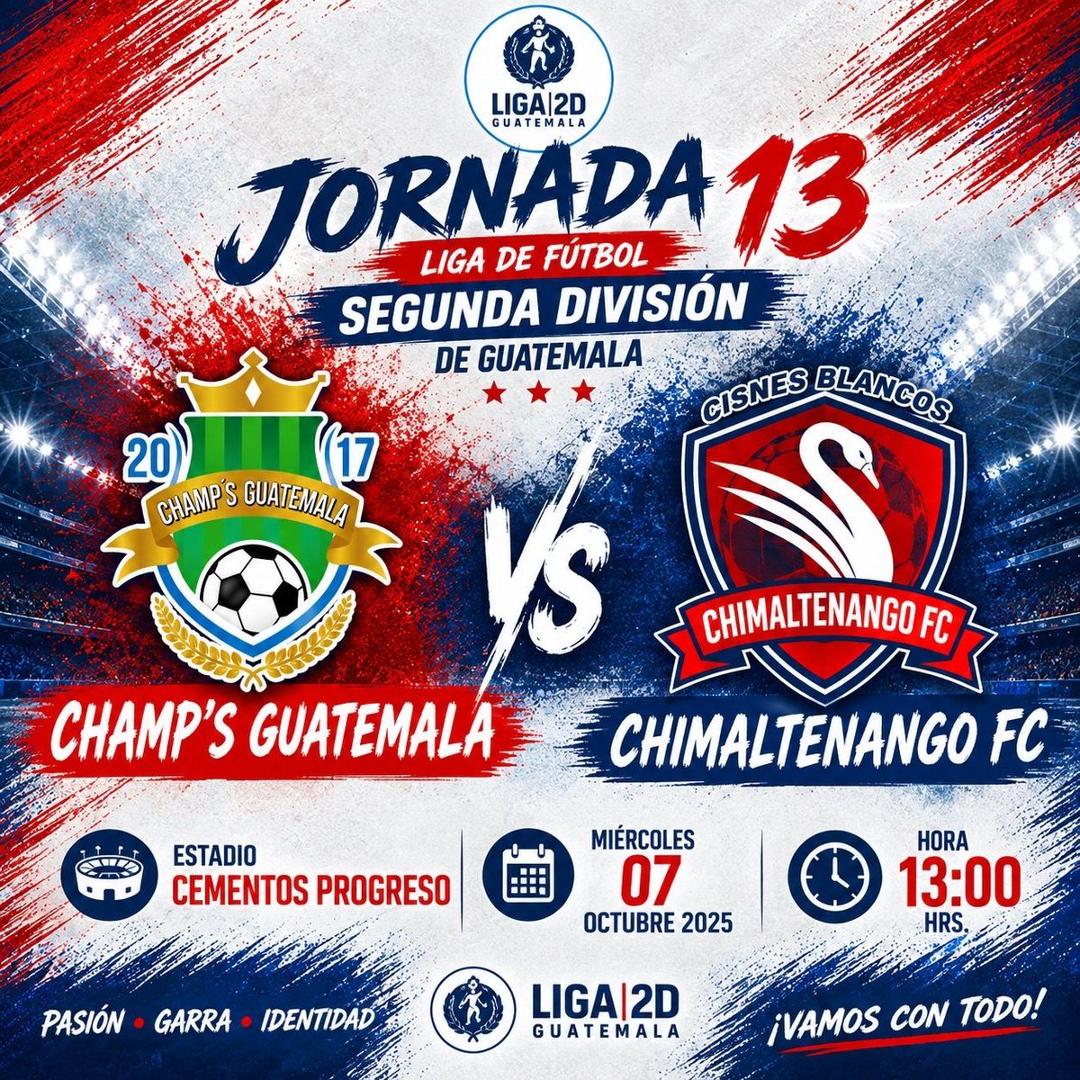 ChimalFC's tweet photo. 🔥⚽ ¡CHIMAL FC JUEGA DE VISITA! 🔥

Este 07 de Octubre, Chimal FC visita a Champ’s Guatemala, Jornada 13 de la Liga Segunda División

📅 Miercoles 07 de Octubre 
🕒 13:00 Hrs
📍 Estadio Cementos Progreso

#ChimaltenangoFC #VamosConTodo #MásFuertesQueNunca #Jornada6 #ConPasoFirme https://t.co/0n2EKIpa4d