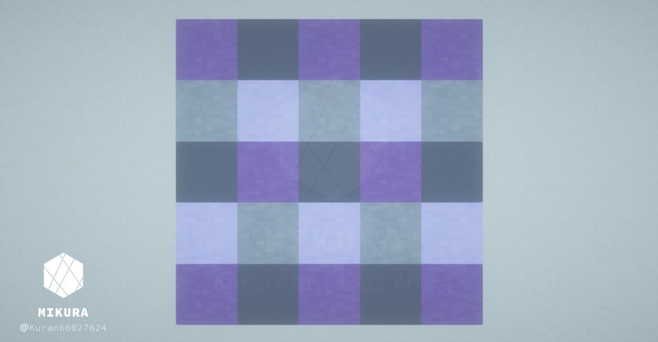 Kuran66027624's tweet photo. 装飾メモ（床模様）
使用ブロックがわかりにくかったので、影MODありなし両方のっけています。
「赤色のコンクリート・赤色のテラコッタ・桃色のテラコッタ・テラコッタ」
「灰色のコンクリート・青色のテラコッタ・空色のテラコッタ・青緑色のテラコッタ」
#minecraft建築コミュ #Minecraft #バニラ建築学部 #マイクラ