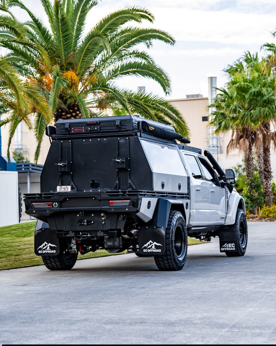 JaMtoka's tweet photo. Ford F450 built by EC Offroad: 
✅ Baja Designs lighting on the EC rack and in the Outback Kitters Bar ✅ Bush Company AX27 Rooftop Tent with a Clevershade Awning
✅ Goodyear G275 MSAs on Forged Buckstop Truckware Wheels with LiquidSpring at the rear https://t.co/XldFbdzy57