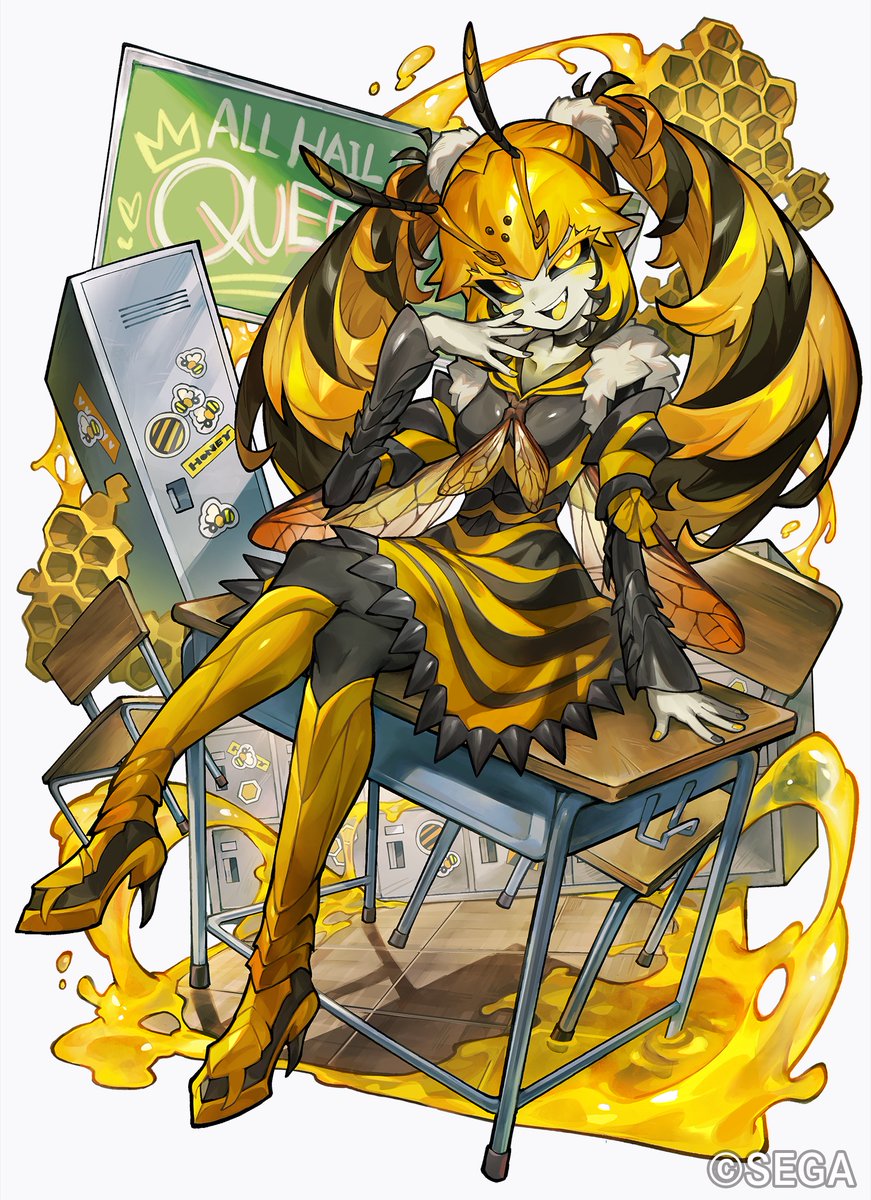 koroguchi's tweet photo. アーケード音楽ゲーム「CHUNITHM」に登場する、ハニーリリナのキャラクターデザイン&amp;イラストを担当いたしました
10/8(木)から実装予定です🐝 https://t.co/fgnWa7Te2Y