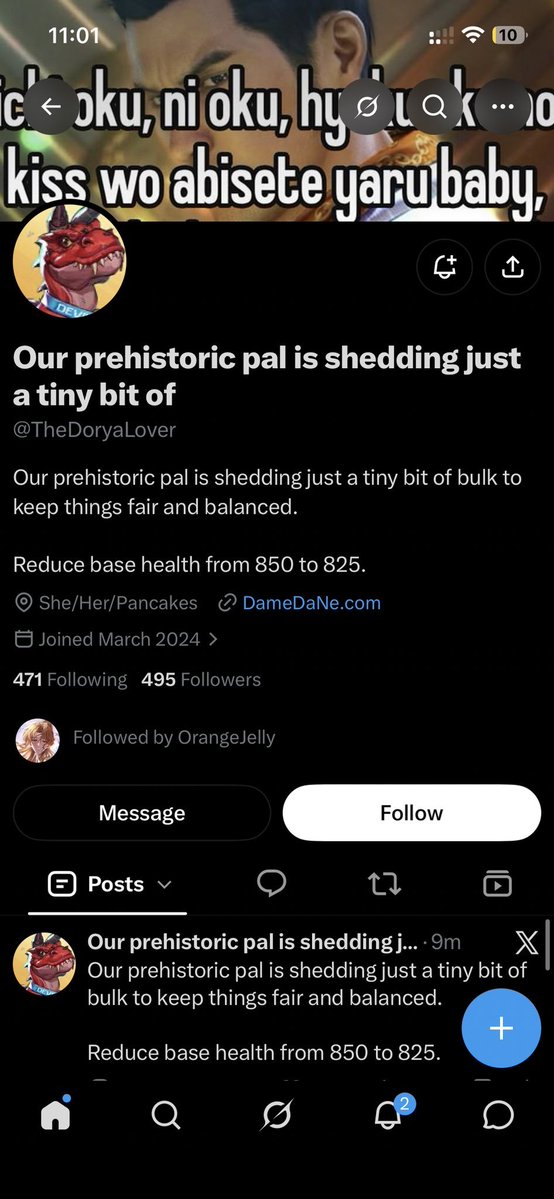 JustWacer's tweet photo. @CalyxxMR Our prehistoric pal is shedding just a tiny bit of bulk to keep things fair and balanced. 

Reduce base health from 850 to 825. https://t.co/BbwgUIicDm