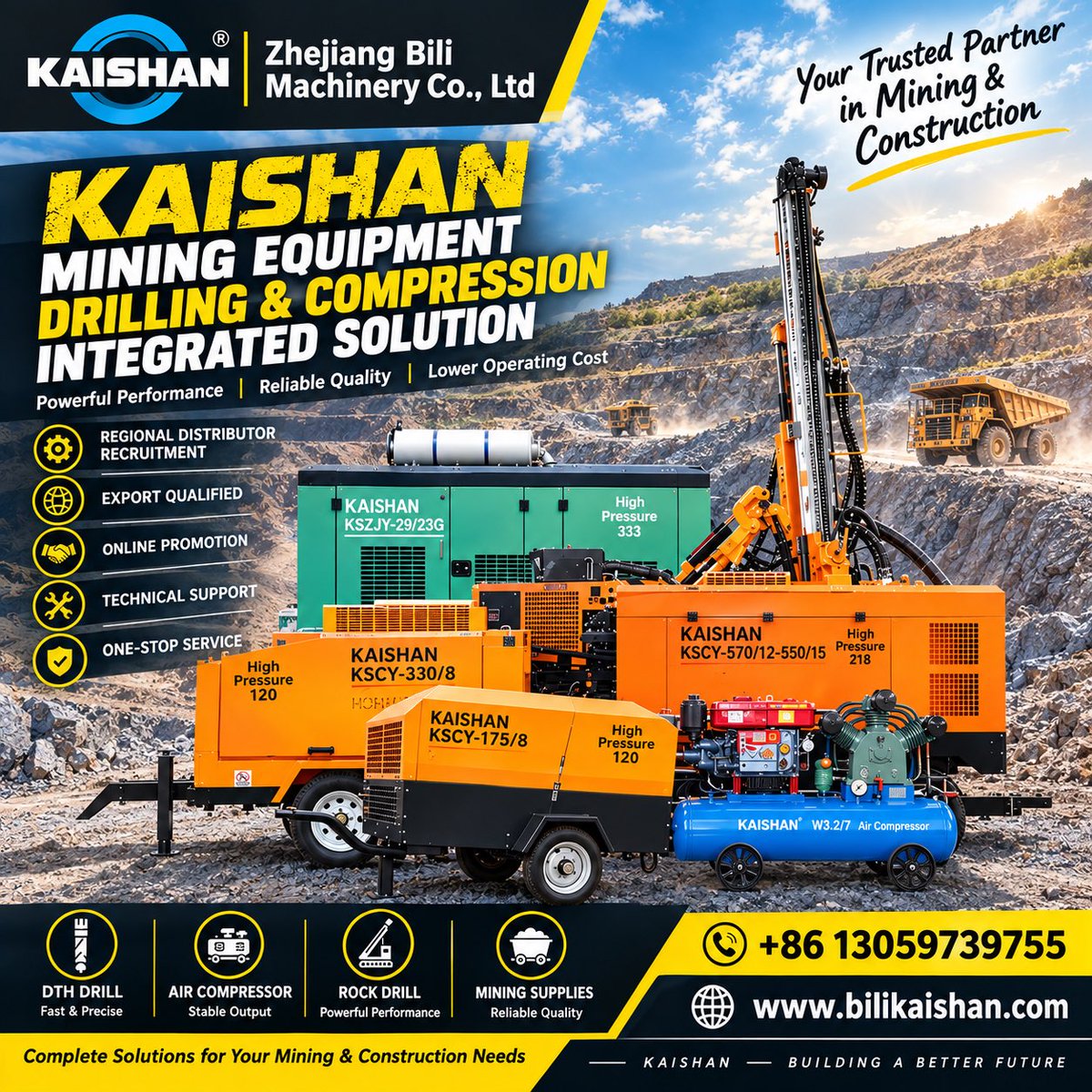Kaishanbili's tweet photo. Kaishan: Your trusted partner for mining & construction.
We supply integrated DTH drill rigs and screw air compressor
One-stop mining equipment solution for your quarry & open-pit projects.
DM us for details!
#Kaishan #MiningEquipment #AirCompressor #DTHDrillRig #QuarryMachinery https://t.co/4esOwLspG9