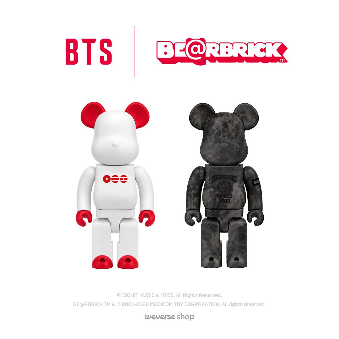 weverseshop's tweet photo. 🔊BTS X BE@RBRICK 공식 상품 예약 판매 안내✨

BTS WORLD TOUR 'ARIRANG'을 기념한 특별한 만남💜
MEDICOM TOY 사의 BE@RBRICK과 함께한 #방탄소년단 의 컬래버레이션 상품을 #위버스샵 에서 예약 구매로 만나보세요!

🗓️예약 판매 기간 : 10월 7일(수) 12 PM ~ 10월 14일(수) 5:59 PM (KST)
* 본 판매 건은 선 제작된 수량 기준으로 진행되며, 준비된 수량 소진 시 조기 품절될 수 있습니다.

🛒#WeverseShop : https://t.co/JkYtLNMicv

#위버스 #Weverse
#BTS (@bts_bighit)