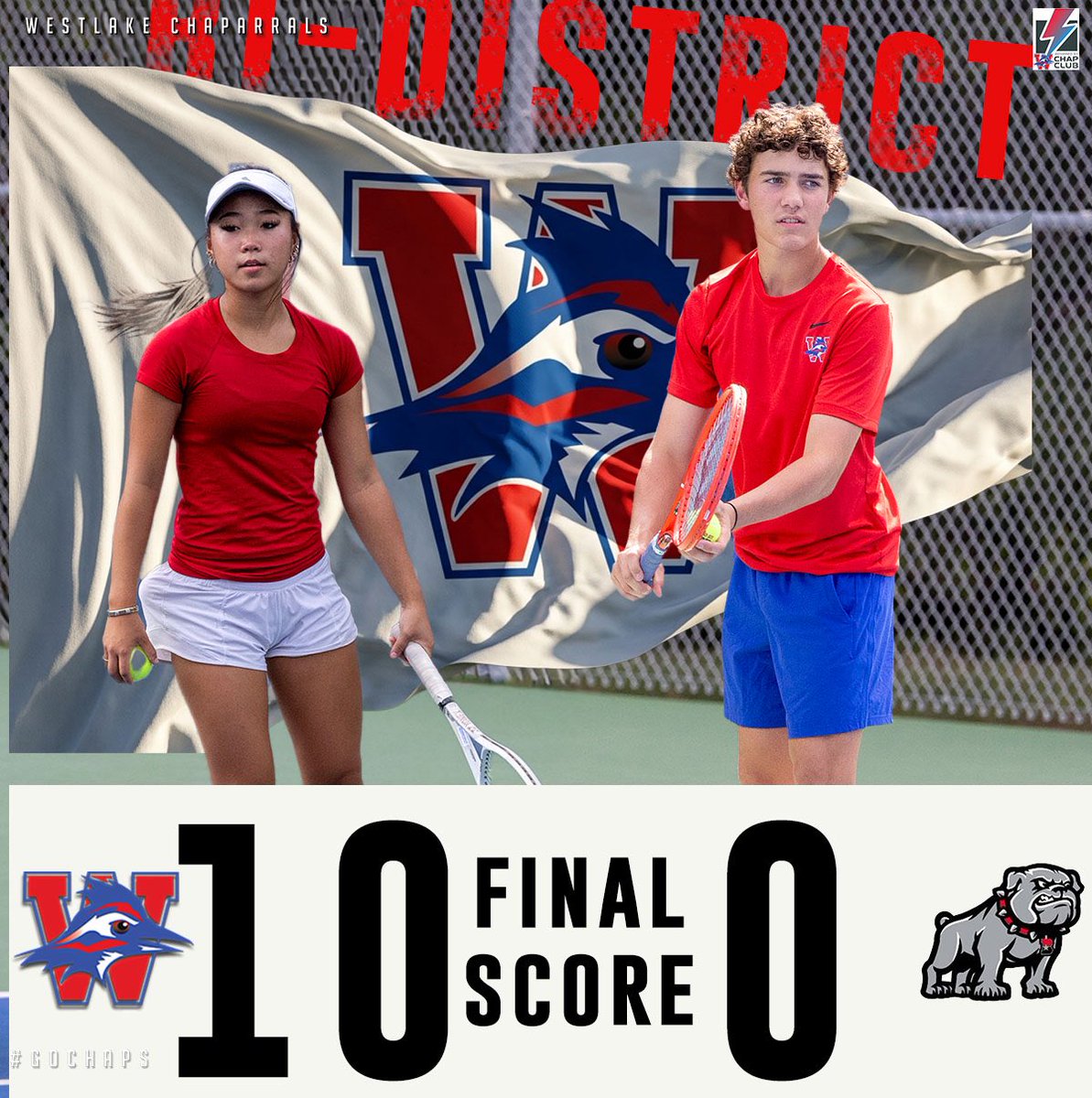 Westlake_Nation's tweet photo. Team Tennis shutout Bowie, 10-0, to win the Bi-District Championship and advance to the Area match. The Chaps head to Schertz on Thursday to take on Clemens at 10:30am. The road to state continues on Thursday. #GoChaps https://t.co/gS5xk852kn