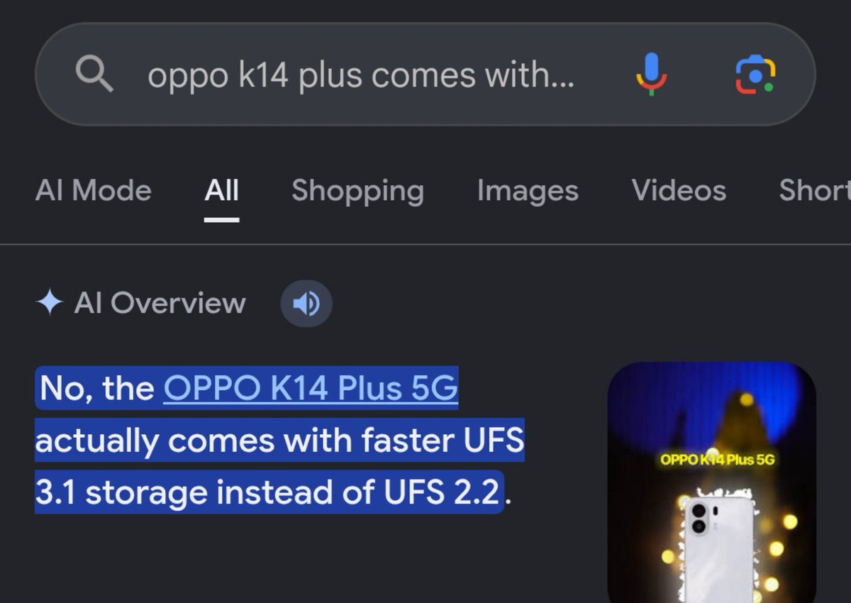 meRiderProvider's tweet photo. @Gokukrs @143_pushpendra Bro I think you misunderstood it as oppo k14, I was asking about k14 plus. K14 has ufs 2.2 while k14 plus has ufs 3.1 https://t.co/kIEqivlpvT