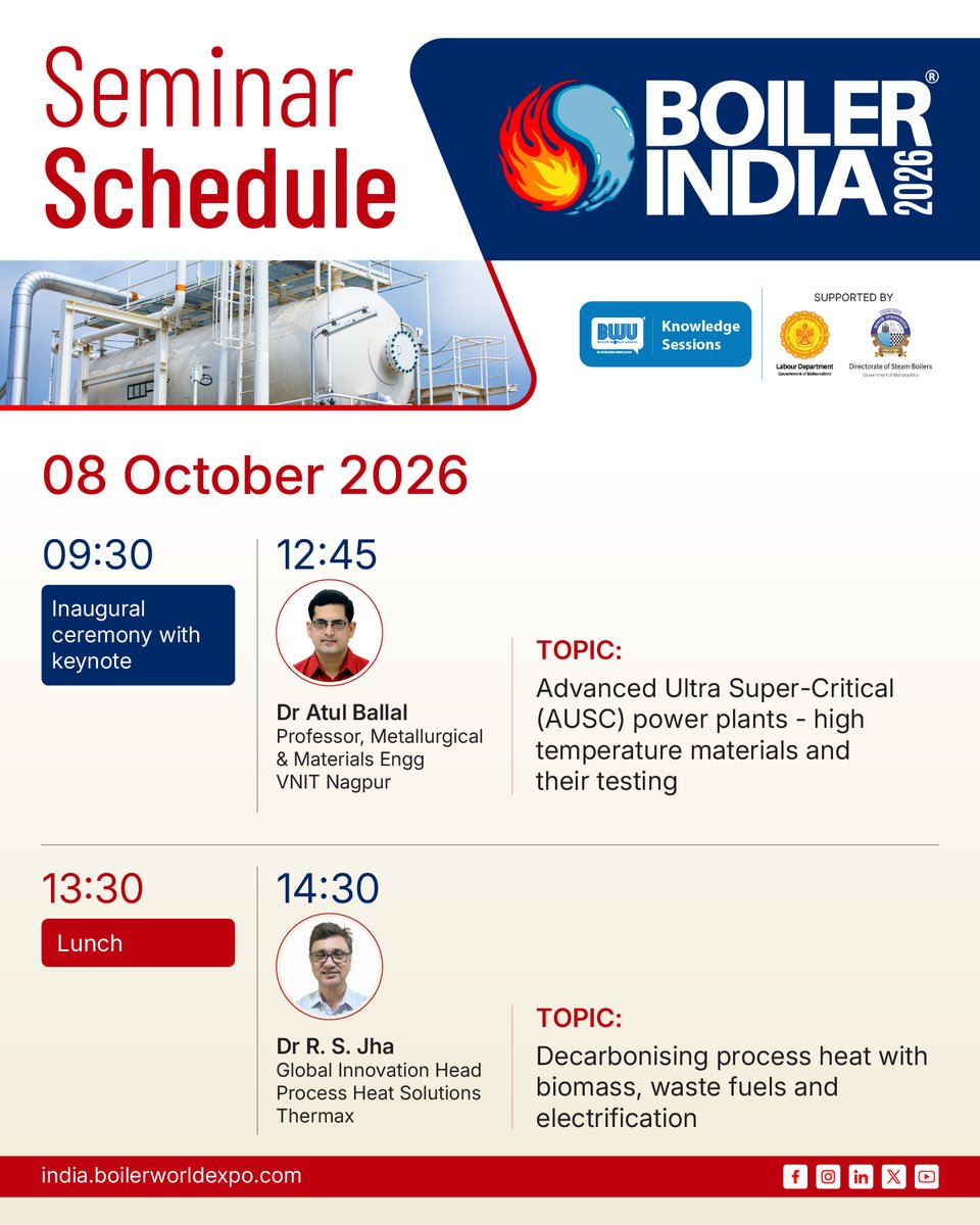 boilerworldexpo's tweet photo. Day 1 brings expert sessions on power plants, decarbonisation, biomass, electrification & AI in boiler control.
📅 8 Oct | 📍 CIDCO, Vashi, Navi Mumbai
Scan the QR Code to register as a delegate & join us!
#boilerindia #bi26 #boiler #manufacturing #sustainability https://t.co/uIfnghkRqi