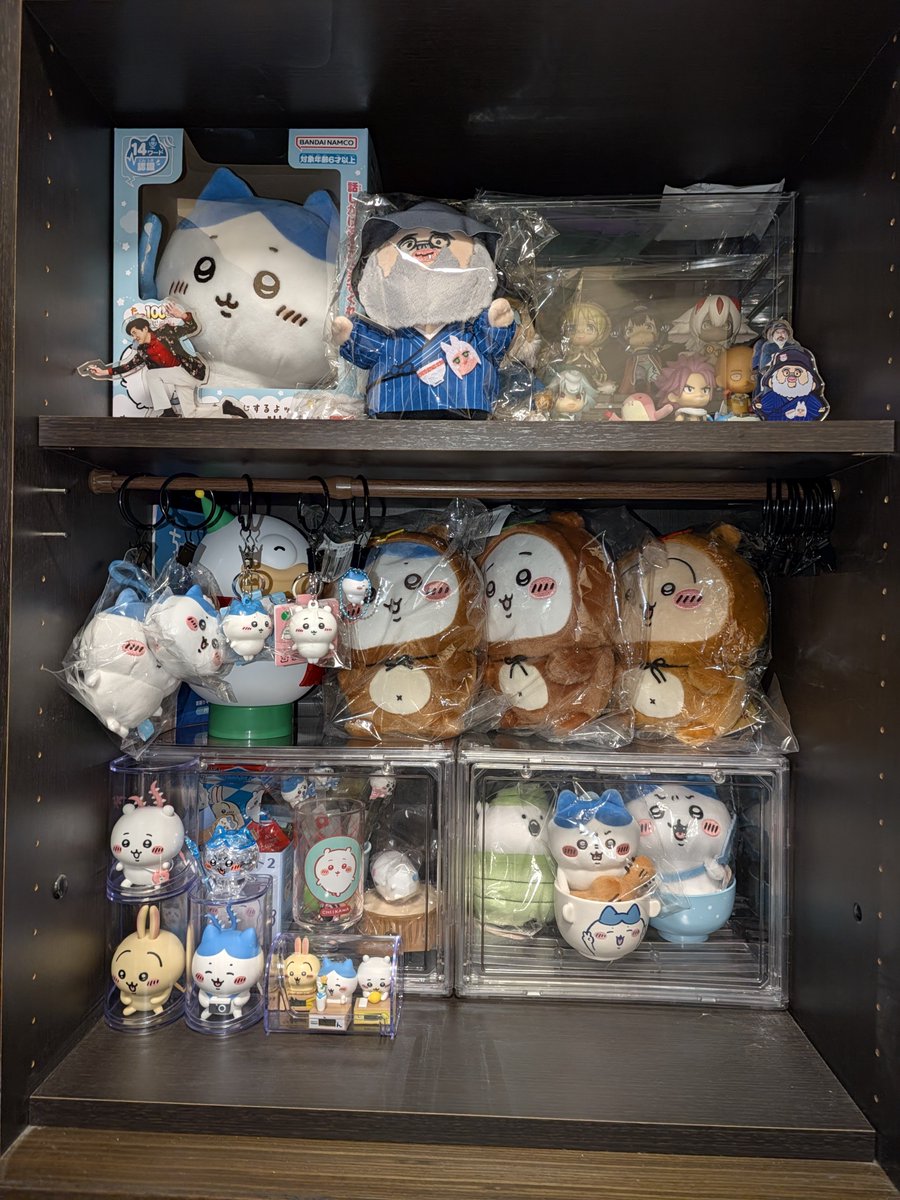 WANPOWANWAN's tweet photo. ちいプラとか栗先輩とシーサーのねんどろいどとか予約しちゃったから神棚を整頓したのだ。
細かいモノを吊るしたから底面がずいぶん空いた。
まだまだお迎えできる！ https://t.co/L9NyLyOJQs