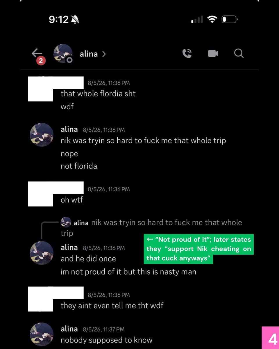 shyneoutkid's tweet photo. Alina's conversation with anonymous regarding their contact with Nik. No mentions of assault, rather she brags about it, wishes harm on individuals, and throws around derogatory insults

Please read all the notes, I color-coordinated them to help convey things easier https://t.co/B4aMHI91Ba