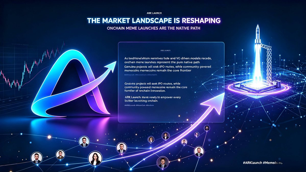 arcARKLaunch's tweet photo. The market landscape is reshaping.
As traditional altcoin narratives fade and VC-driven models recede, onchain meme launches represent the pure native path for crypto builders.

Genuine projects will seek IPO routes, while community-powered memecoins remain the core frontier of onchain innovation.

ARK Launch stands ready to empower every builder launching onchain.
#ARKLaunch #MemeCoin #Onchain #ARC @jerallaire