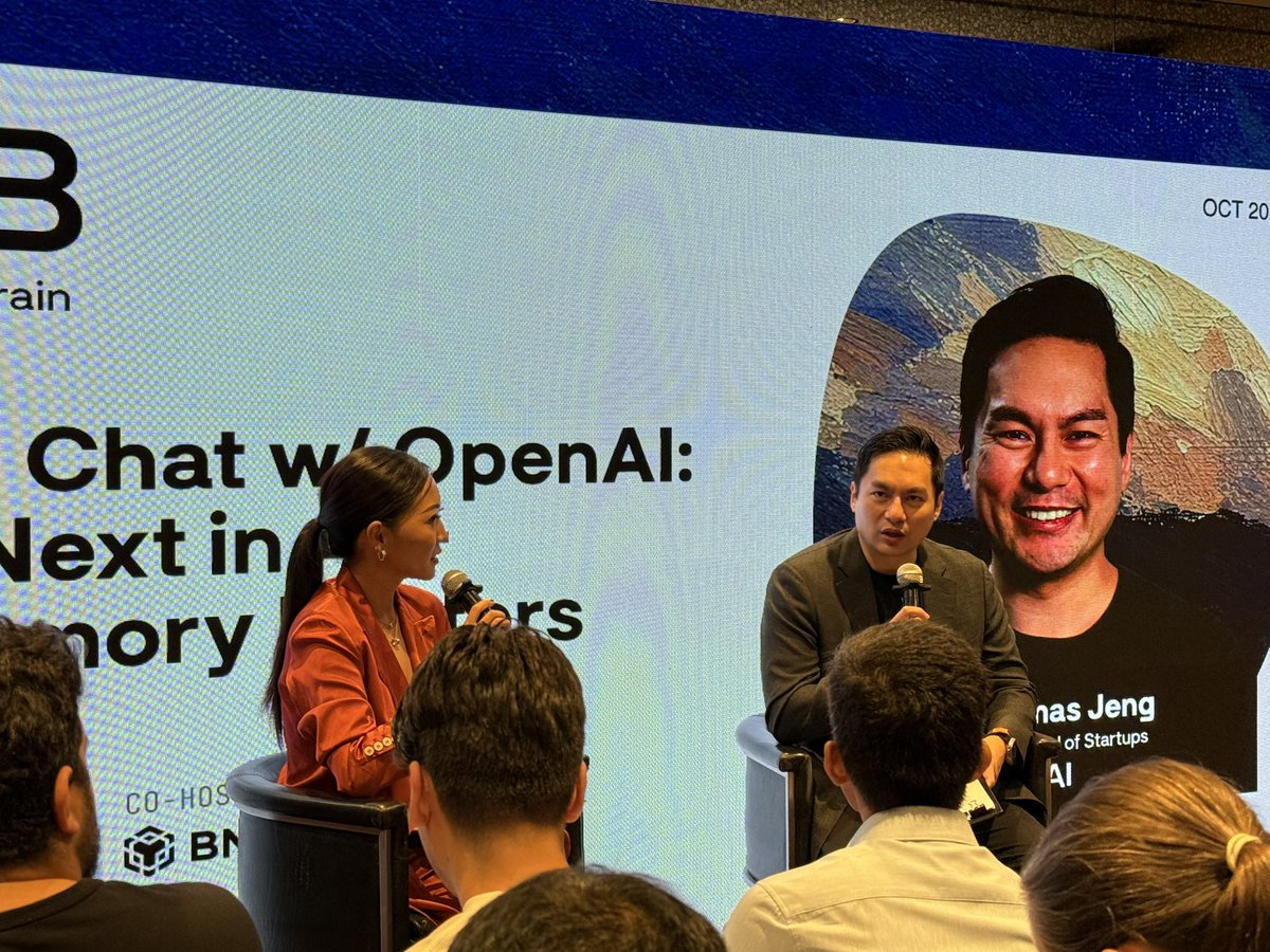 chatandbuild's tweet photo. @OpenAI takes the stage at Bring Your Own Brain with ChatAndBuild.
Thomas Jeng, APAC Head of Startups at OpenAI and founder Christel Buchanan on what's next in AI and why memory matters.
#BringYourOwnBrain #LivingBrain https://t.co/bgdyNRAGdm