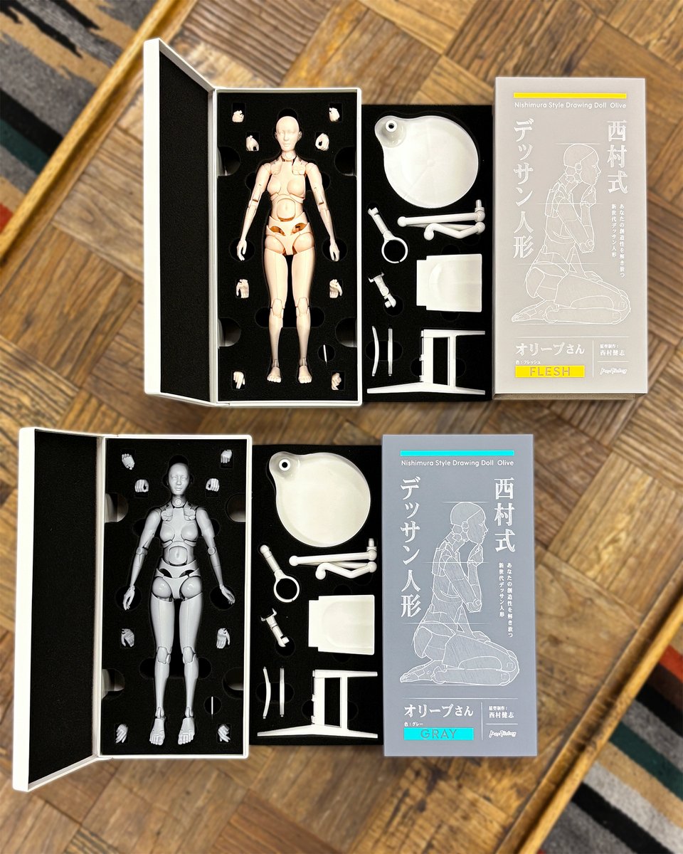 official_MXF's tweet photo. ／
　理想のデッサン人形、ついに発売！✨
＼ 

◤￣￣￣￣￣￣￣￣￣￣◥
西村式デッサン人形 オリーブさん 
GRAY/FLESH
📌https://t.co/lalXZCvYmO
◣＿＿＿＿＿＿＿＿＿＿◢

ご予約いただいた皆さまのお手元にも届いている頃でしょうか？📦

「どんなポーズも人体として自然に、思いのままとれる『理想のデッサン人形』があったら、もっと手軽に明解に人物のイラストが描けるのではないか」
開発者 #西村健志 氏のそんな思いから生まれたのが本商品です。

人体以上の可動域はあえて制限することで、誰が触っても違和感のないポージングを実現！
ぜひ、たくさん触って動かしてみてください！

【 お知らせ 】
ご好評につき、再販を検討中！
今回購入できなかった方も、ぜひ楽しみにお待ちいただけますと幸いです。

 #西村式デッサン人形 
 #maxfactory